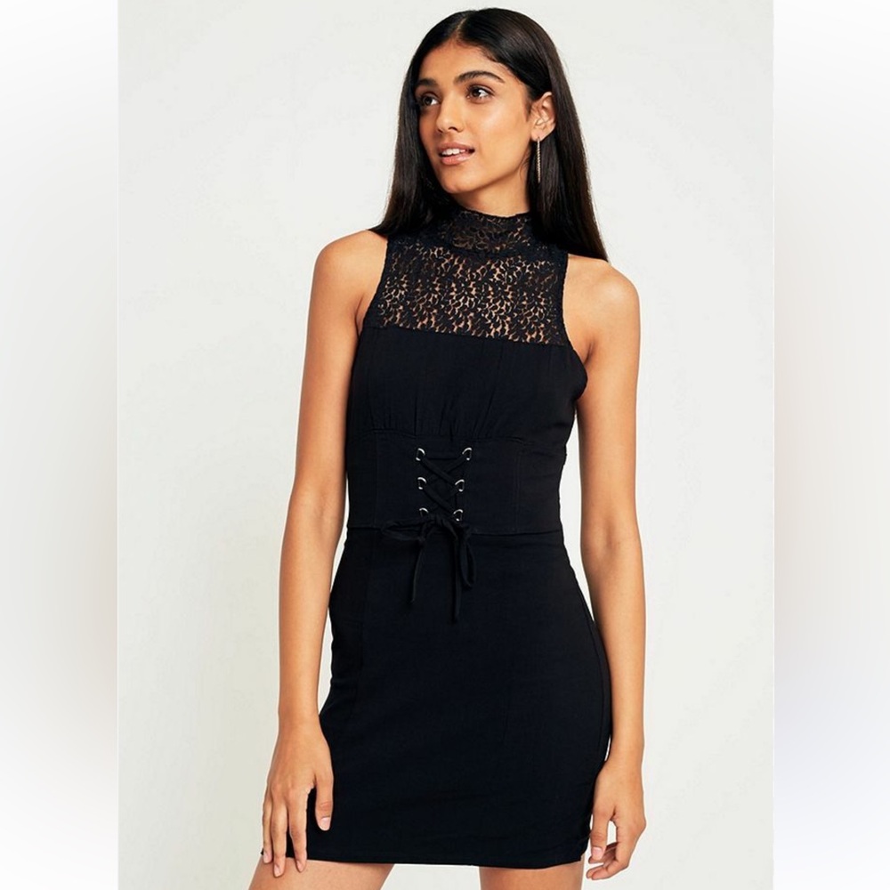 Free People High Society Lace Neck Bodycon Mini Dress Size S